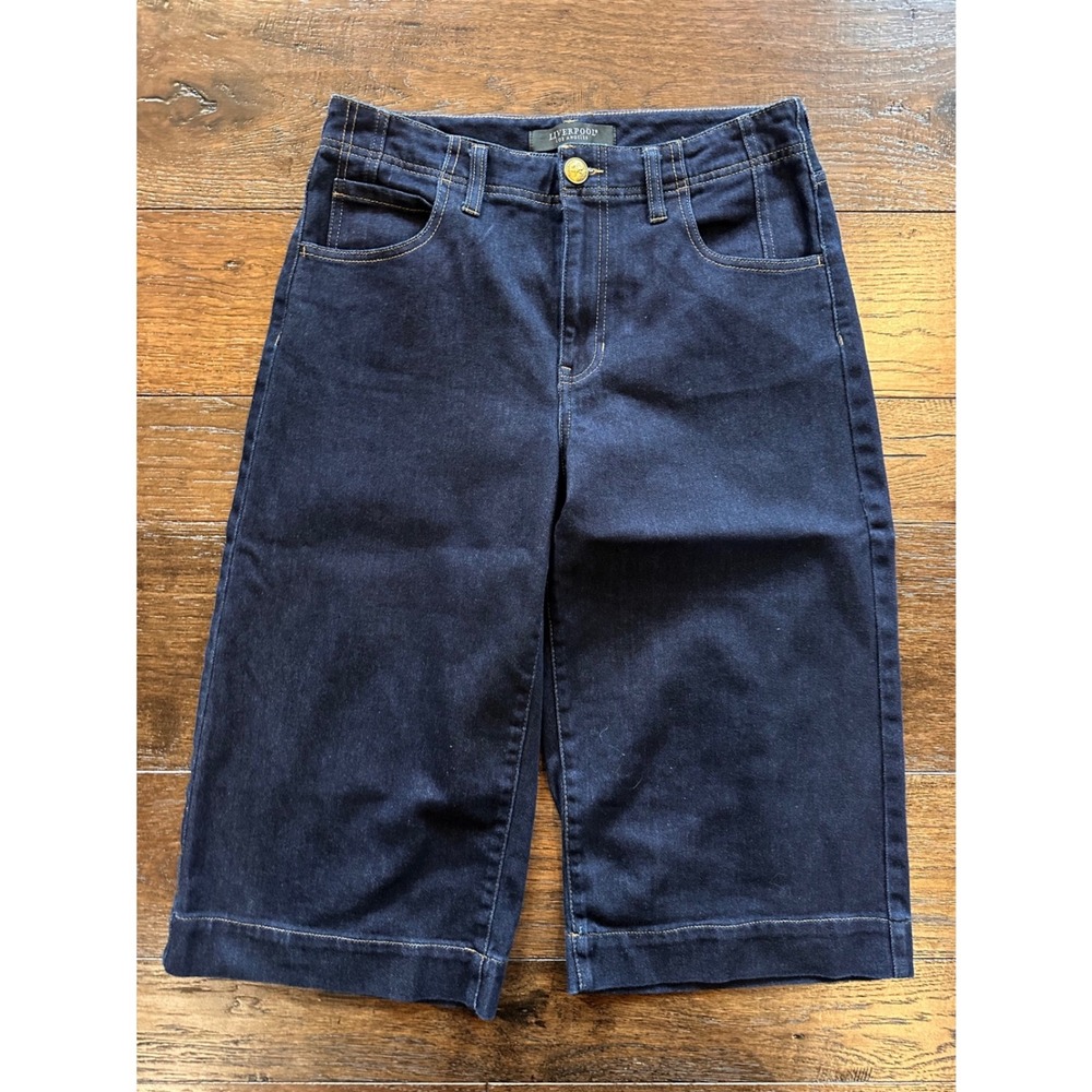Liverpool Los Angeles Wide Leg Denim Shorts Indigo Blue High Rise Size 6 28